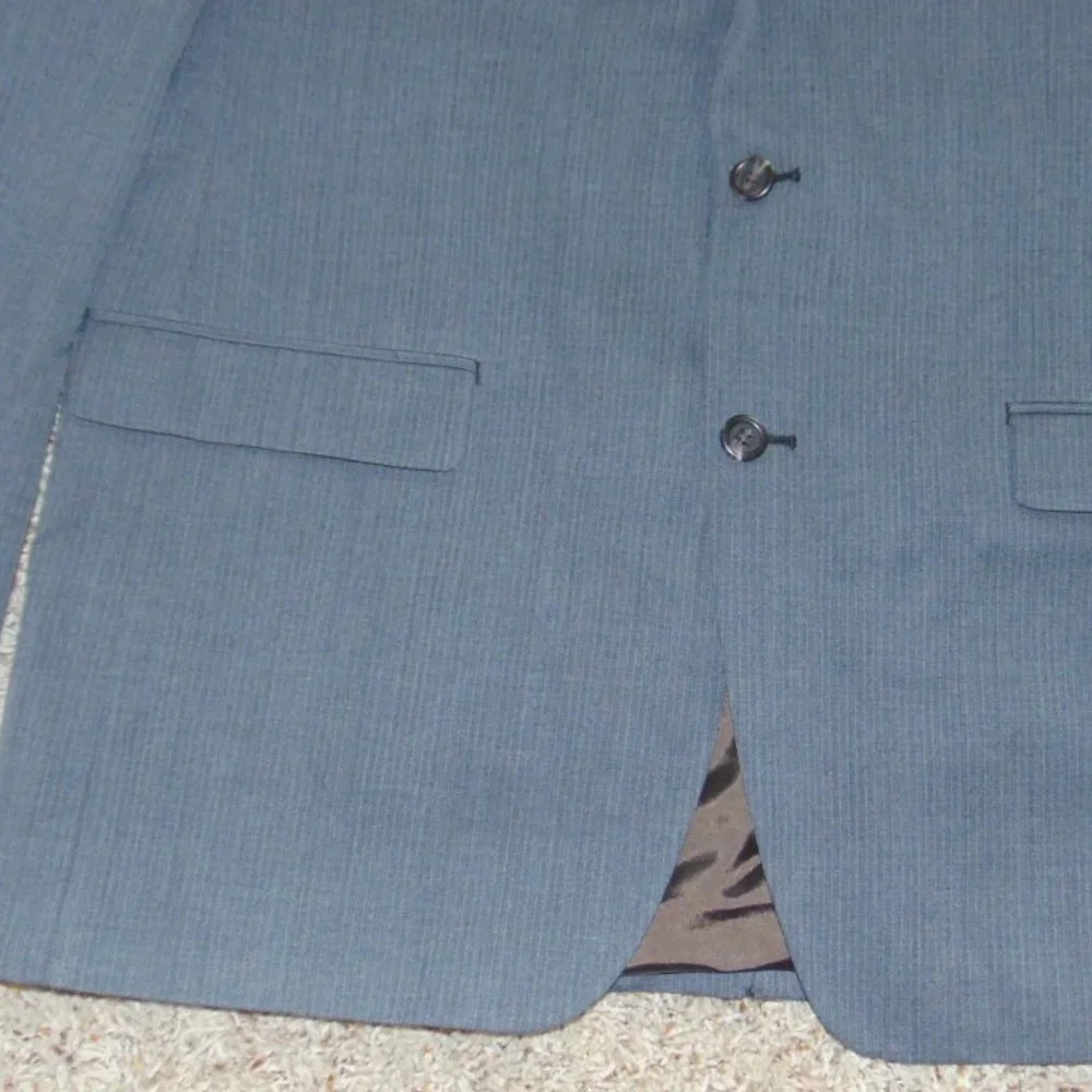 Chaps Suit Jacket Mens 44L $220 Gray Striped Wool Classic Performance Long